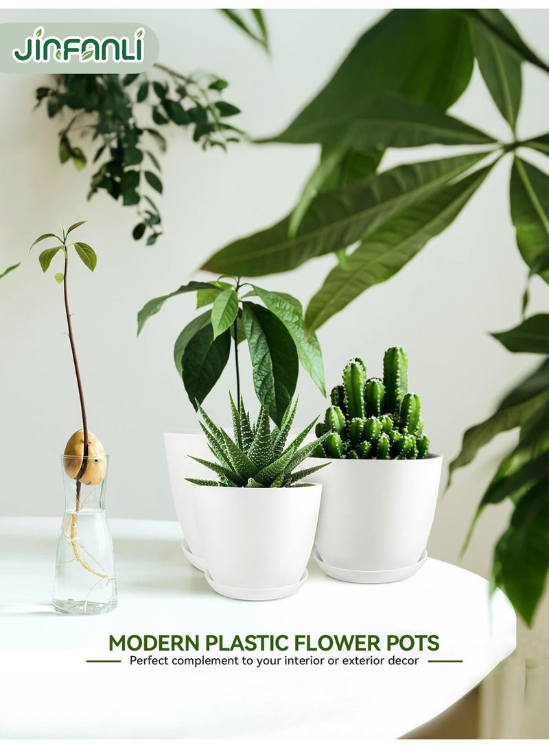 جين فان ل أنا مجموعة من 10 أواني زهور بلاستيكية، أواني نباتات بفتحات تصريف، أواني نباتات بفتحات تصريف وصينية، أواني زهور بلاستيكية عصرية مزخرفة لجميع النباتات الداخلية والعصاريات والزهور والمشاتل (أبيض) - Image 5